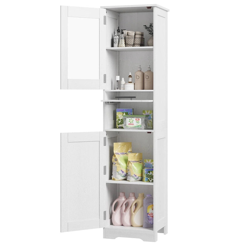 Meuble de salle de bain haut, Armoire de rangement étroite avec portes et étagère réglable