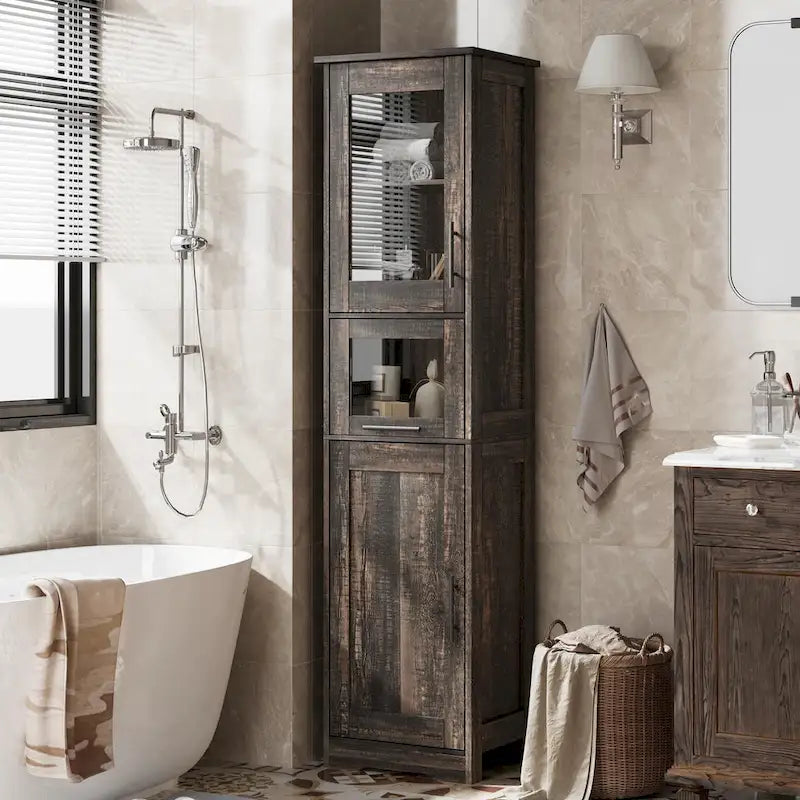 Meuble de salle de bain haut, Armoire de rangement étroite avec portes et étagère réglable