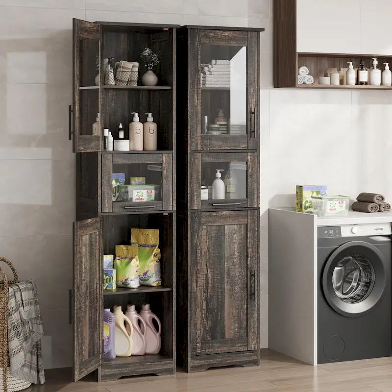 Meuble de salle de bain haut, Armoire de rangement étroite avec portes et étagère réglable