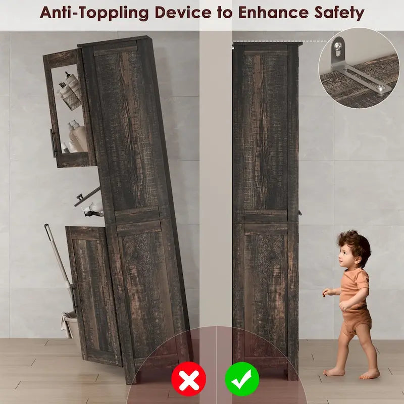 Meuble de salle de bain haut, Armoire de rangement étroite avec portes et étagère réglable