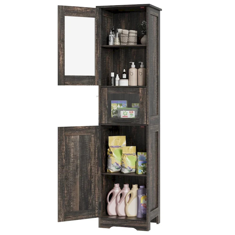 Meuble de salle de bain haut, Armoire de rangement étroite avec portes et étagère réglable