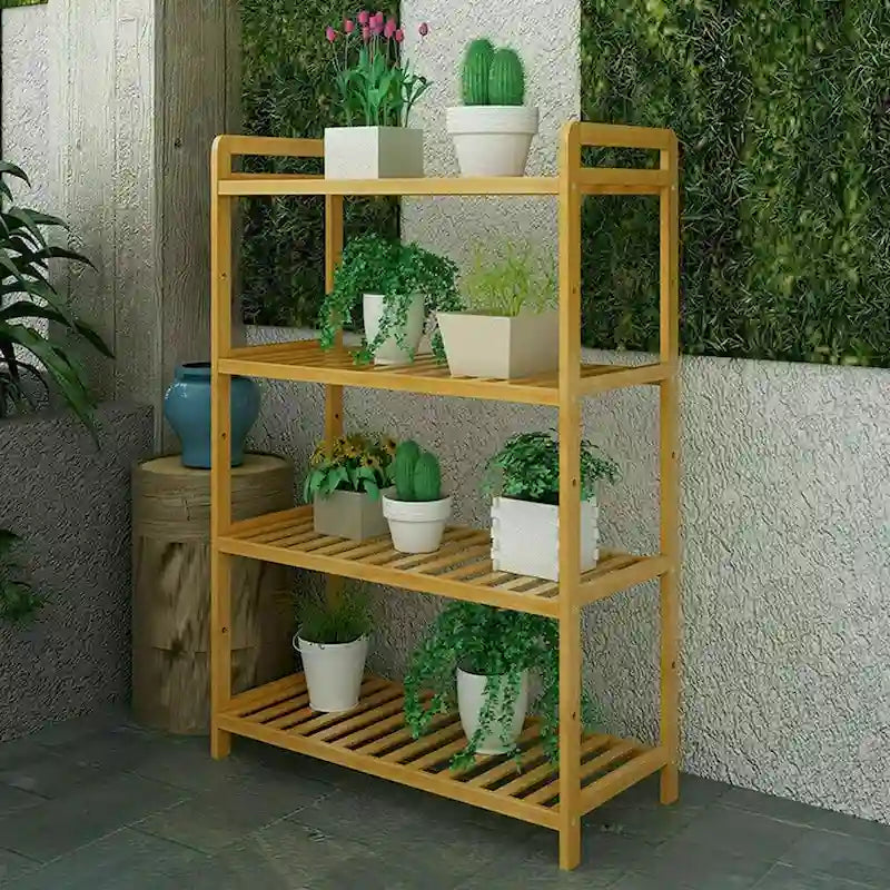 Étagère de rangement en bois de bambou à 4 niveaux, étagère de cuisine, bibliothèque - 67,2 x 25 x 99 cm