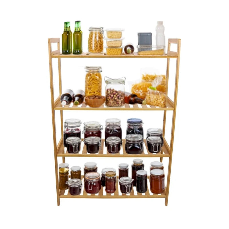 Étagère de rangement en bois de bambou à 4 niveaux, étagère de cuisine, bibliothèque - 67,2 x 25 x 99 cm