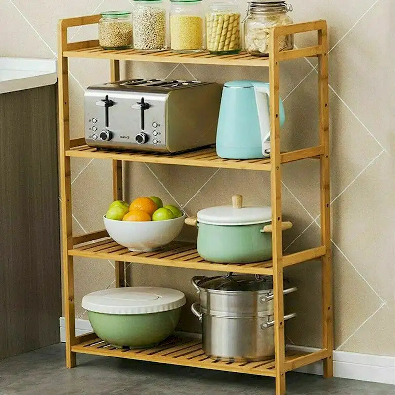 Étagère de rangement en bois de bambou à 4 niveaux, étagère de cuisine, bibliothèque - 67,2 x 25 x 99 cm