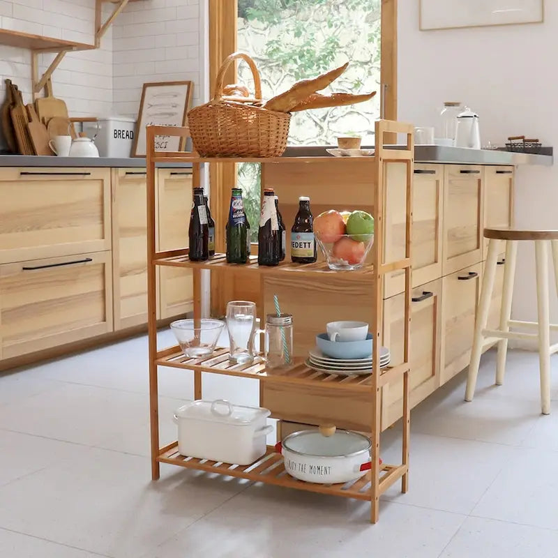 Étagère de rangement en bois de bambou à 4 niveaux, étagère de cuisine, bibliothèque - 67,2 x 25 x 99 cm