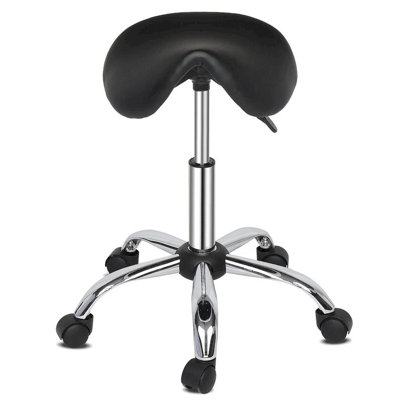 Tabouret de selle roulant réglable en cuir PU, chaise de salon à roulettes