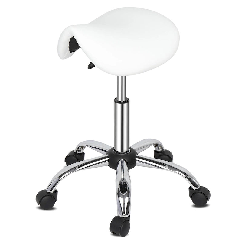 Tabouret de selle roulant réglable en cuir PU, chaise de salon à roulettes