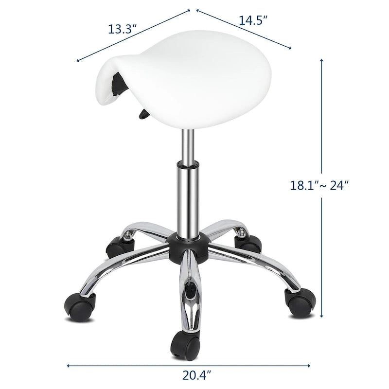 Tabouret de selle roulant réglable en cuir PU, chaise de salon à roulettes