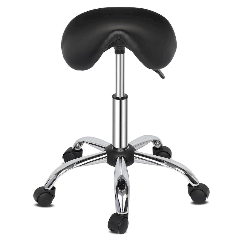 Tabouret de selle roulant réglable en cuir PU, chaise de salon à roulettes
