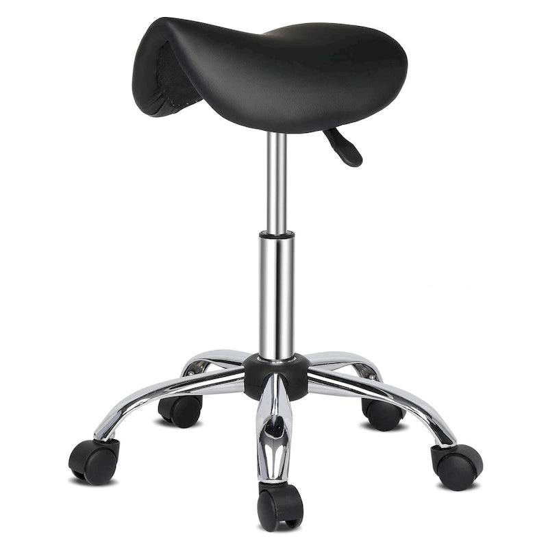 Tabouret de selle roulant réglable en cuir PU, chaise de salon à roulettes