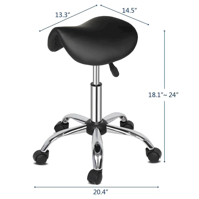 Tabouret de selle roulant réglable en cuir PU, chaise de salon à roulettes