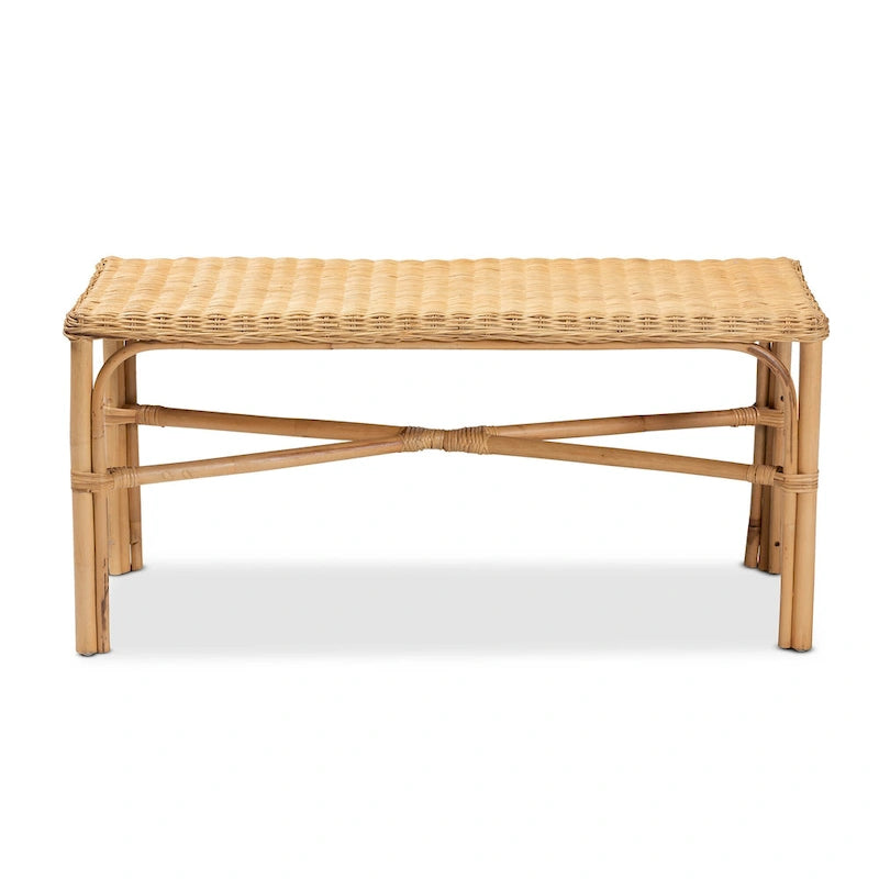 Banc d'appoint moderne bohème en rotin naturel marron