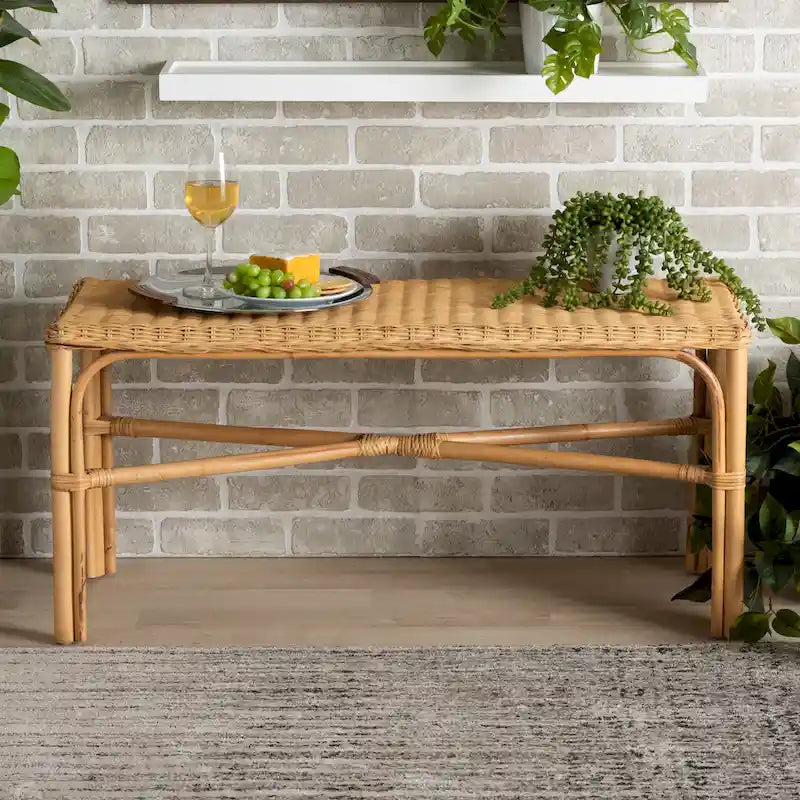 Banc d'appoint moderne bohème en rotin naturel marron