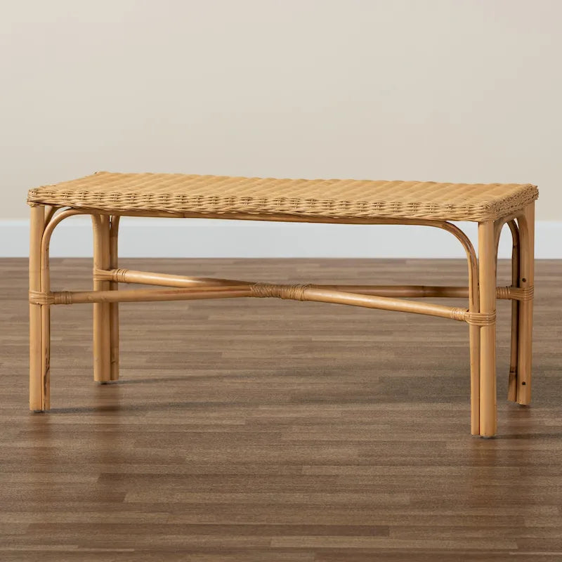 Banc d'appoint moderne bohème en rotin naturel marron