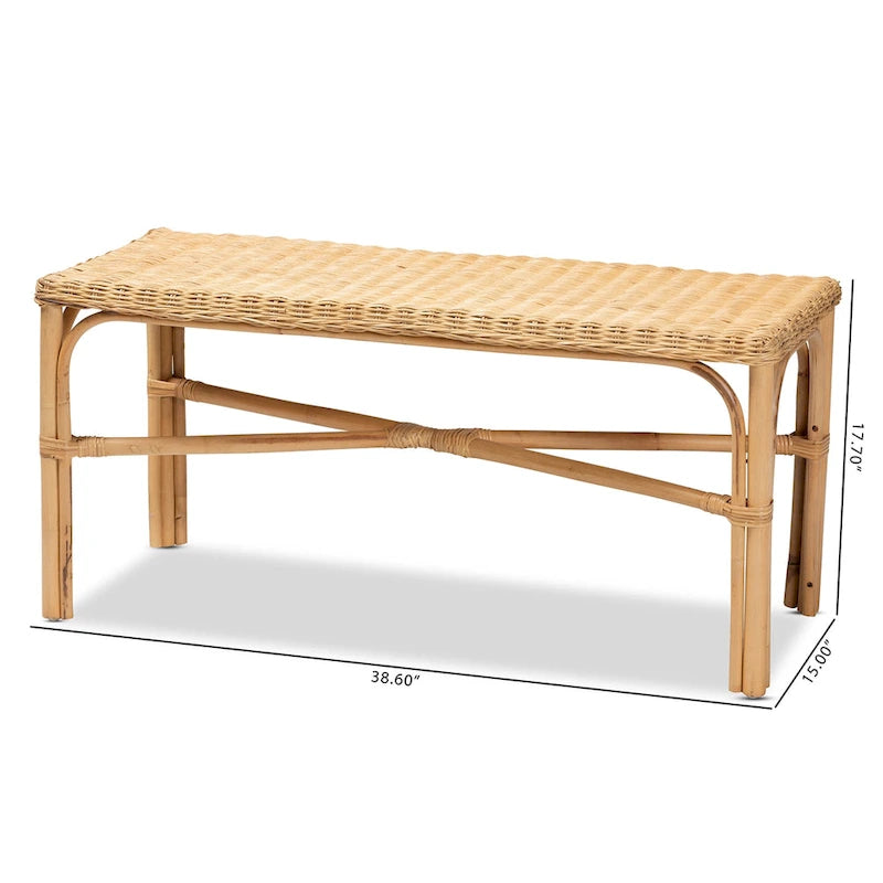 Banc d'appoint moderne bohème en rotin naturel marron