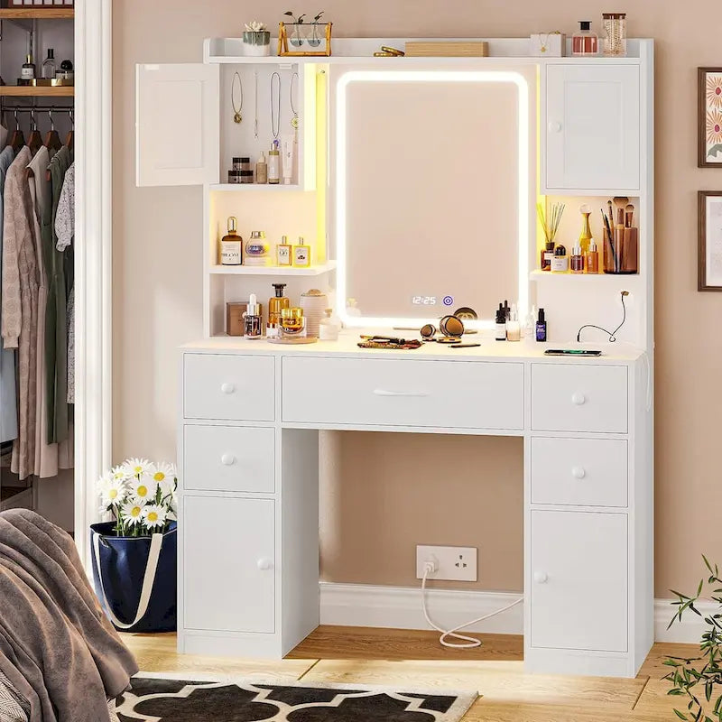 Coiffeuse 5 tiroirs avec miroir tactile et affichage de l'heure
