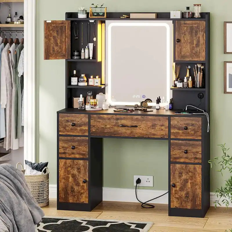 Coiffeuse 5 tiroirs avec miroir tactile et affichage de l'heure
