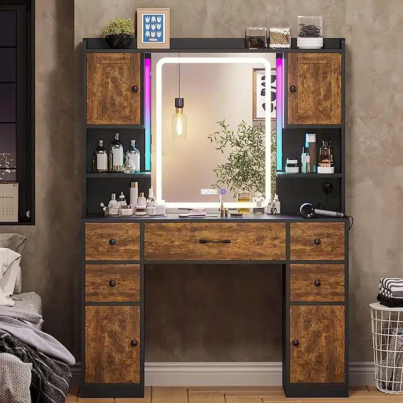 Coiffeuse 5 tiroirs avec miroir tactile et affichage de l'heure
