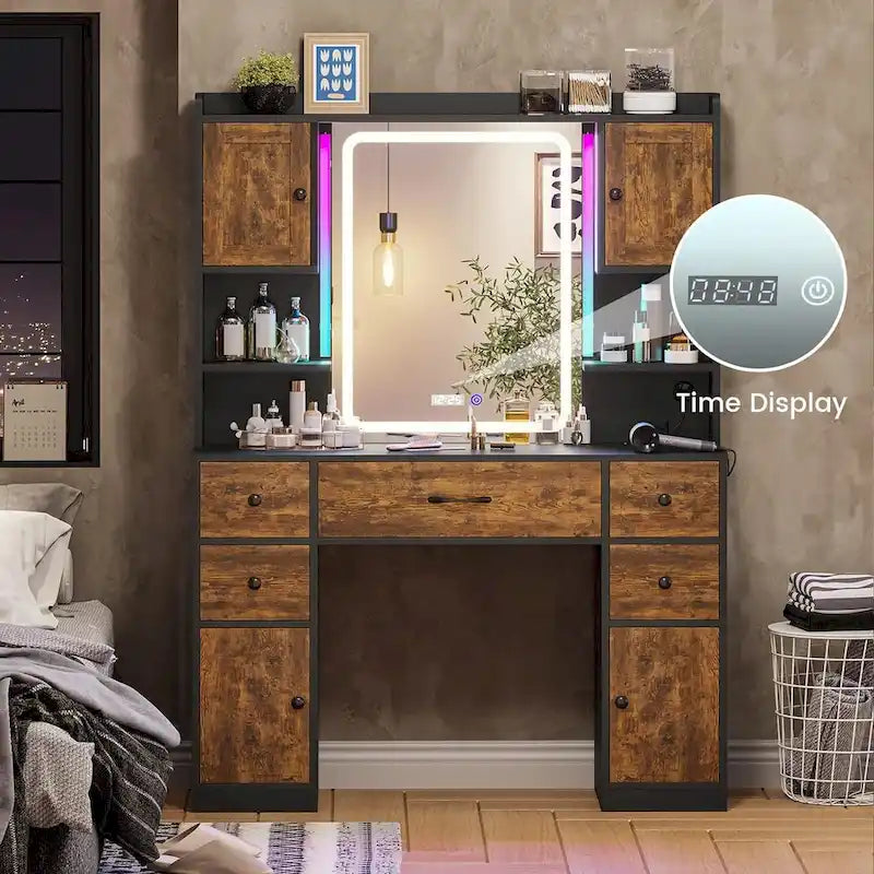 Coiffeuse 5 tiroirs avec miroir tactile et affichage de l'heure
