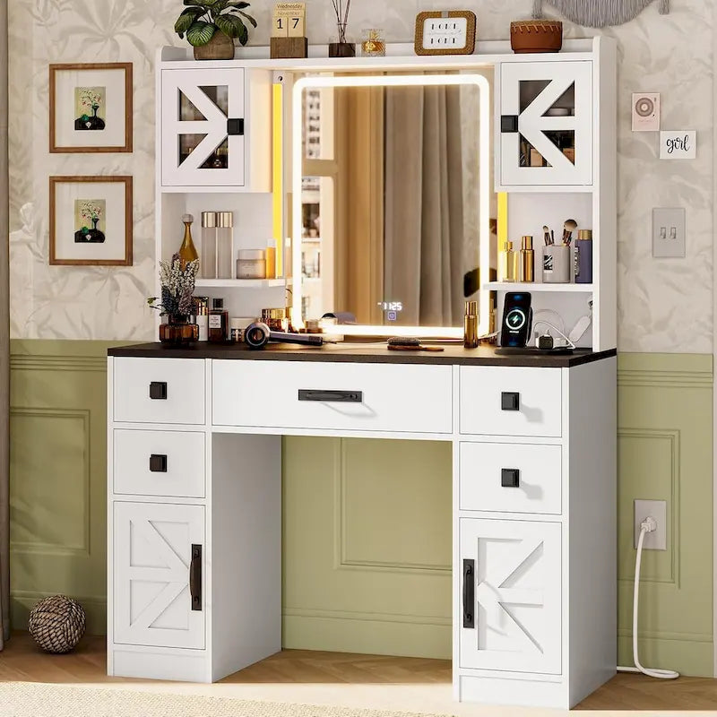 Coiffeuse 5 tiroirs avec miroir tactile et affichage de l'heure