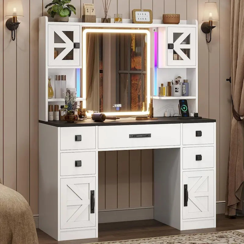 Coiffeuse 5 tiroirs avec miroir tactile et affichage de l'heure