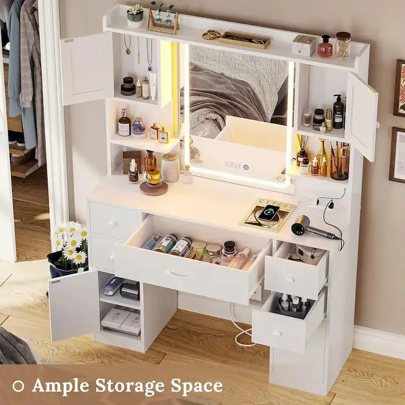 Coiffeuse 5 tiroirs avec miroir tactile et affichage de l'heure