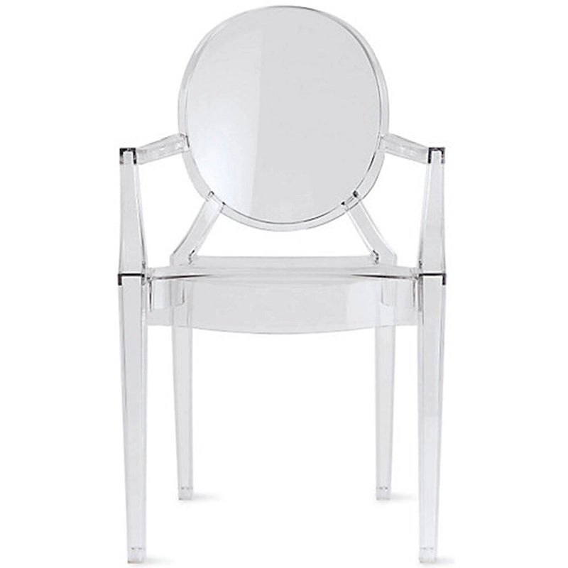 Chaise de salle à manger empilable en acrylique, fauteuil ovale Ghost pour cuisine, terrasse, coiffeuse, intérieur ou extérieur, transparent