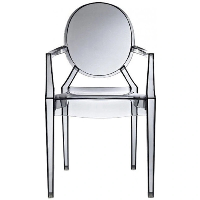 Chaise de salle à manger empilable en acrylique, fauteuil ovale Ghost pour cuisine, terrasse, coiffeuse, intérieur ou extérieur, transparent