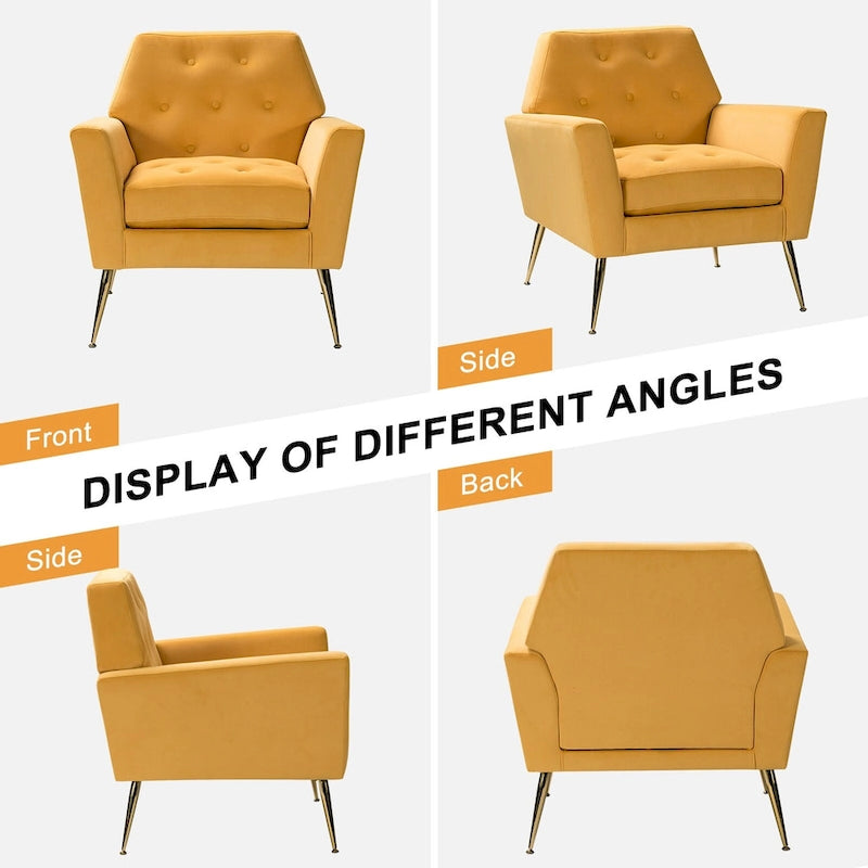 Fauteuil contemporain en velours capitonné avec pieds en métal doré par