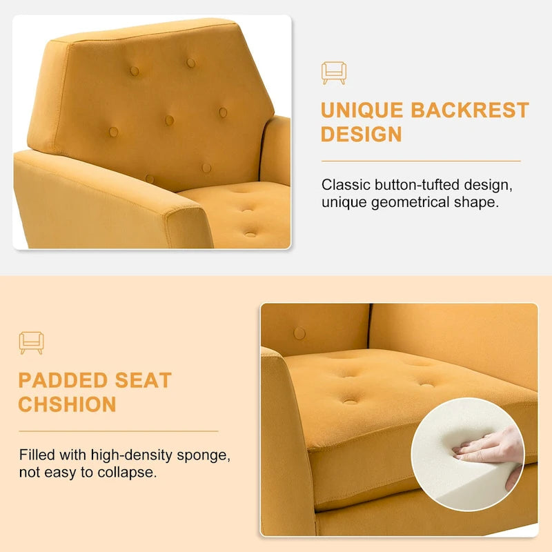 Fauteuil contemporain en velours capitonné avec pieds en métal doré par