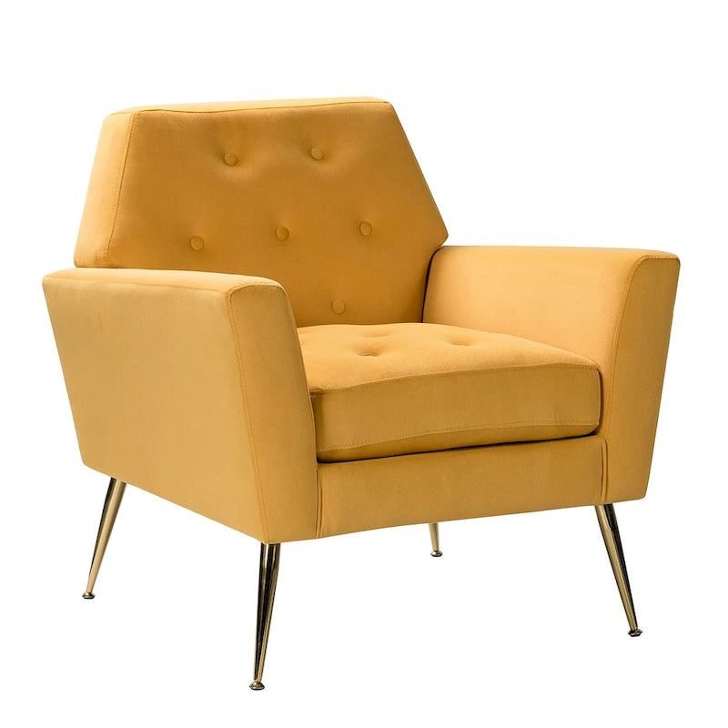 Fauteuil contemporain en velours capitonné avec pieds en métal doré par