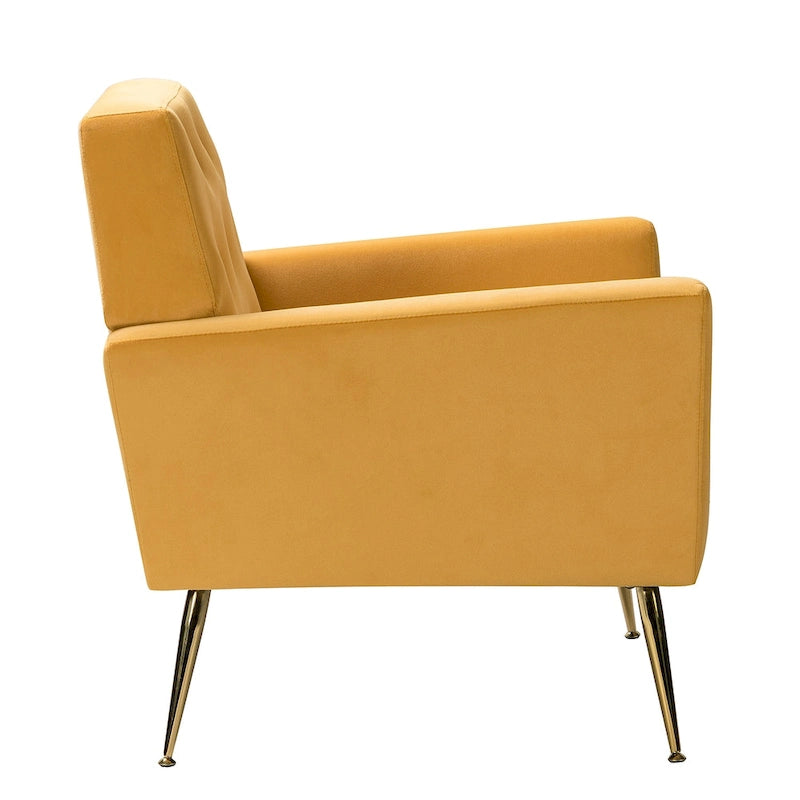 Fauteuil contemporain en velours capitonné avec pieds en métal doré par