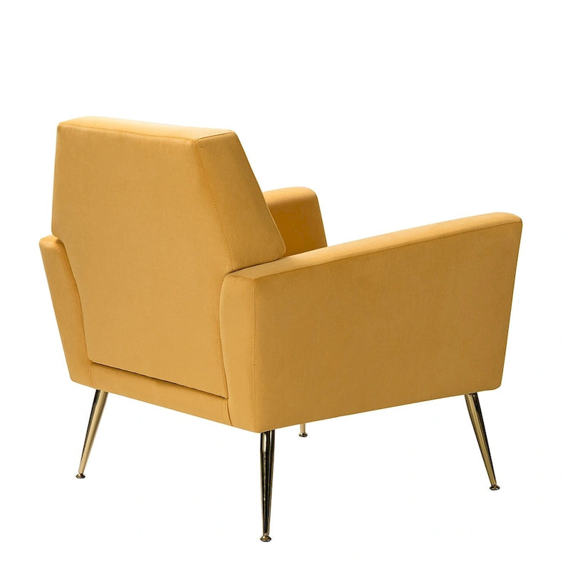 Fauteuil contemporain en velours capitonné avec pieds en métal doré par