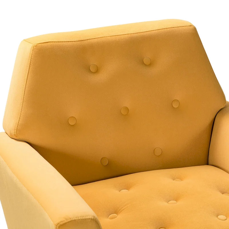 Fauteuil contemporain en velours capitonné avec pieds en métal doré par