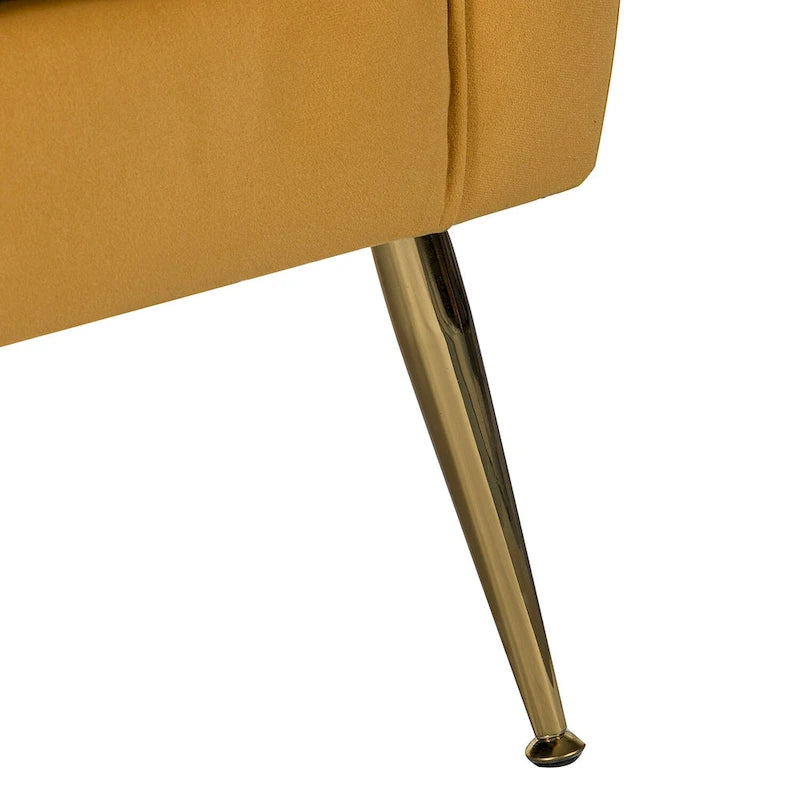 Fauteuil contemporain en velours capitonné avec pieds en métal doré par