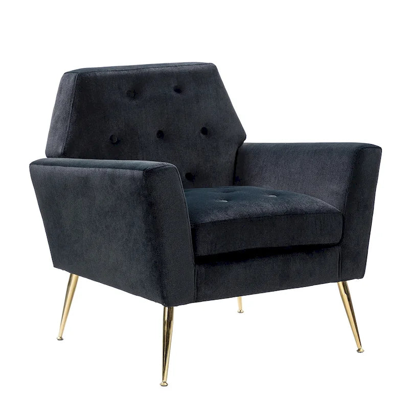 Fauteuil contemporain en velours capitonné avec pieds en métal doré par