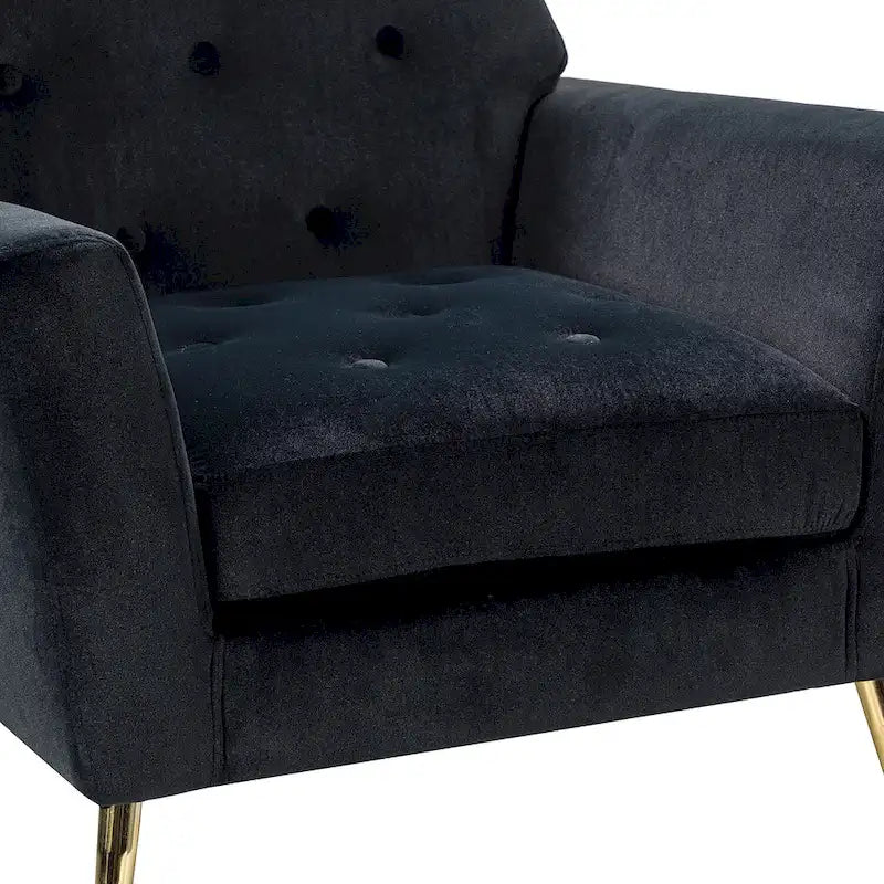 Fauteuil contemporain en velours capitonné avec pieds en métal doré par