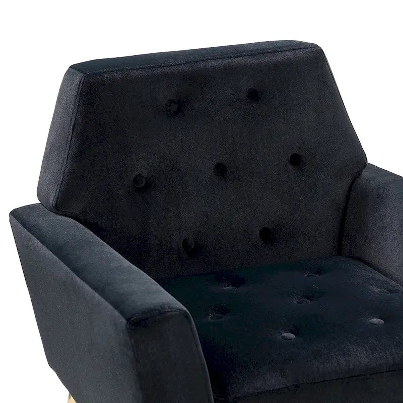 Fauteuil contemporain en velours capitonné avec pieds en métal doré par