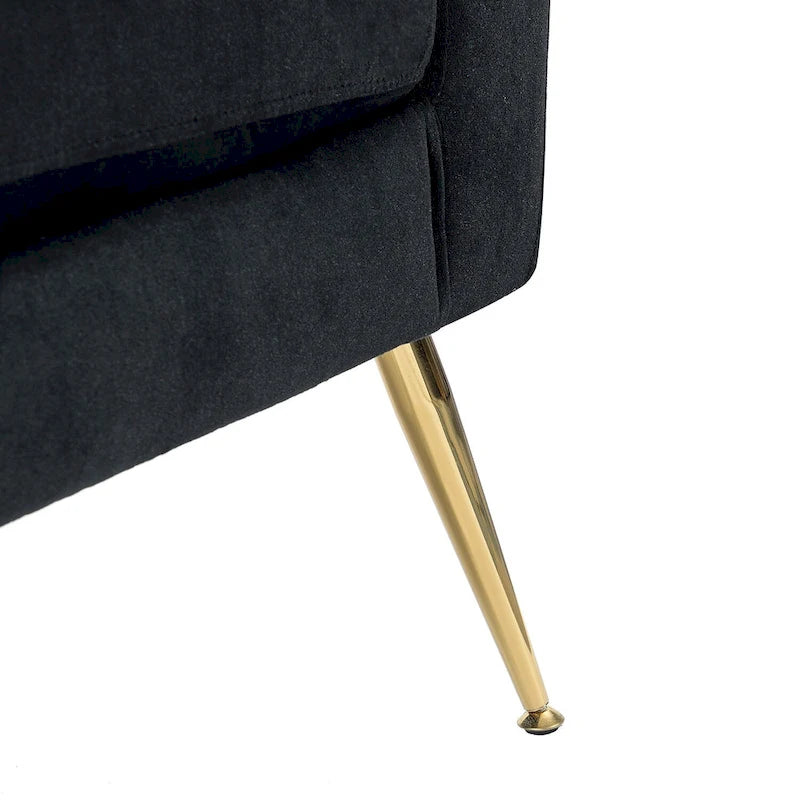 Fauteuil contemporain en velours capitonné avec pieds en métal doré par