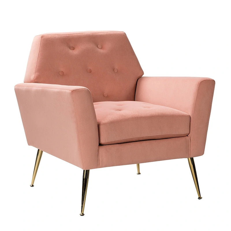 Fauteuil contemporain en velours capitonné avec pieds en métal doré par