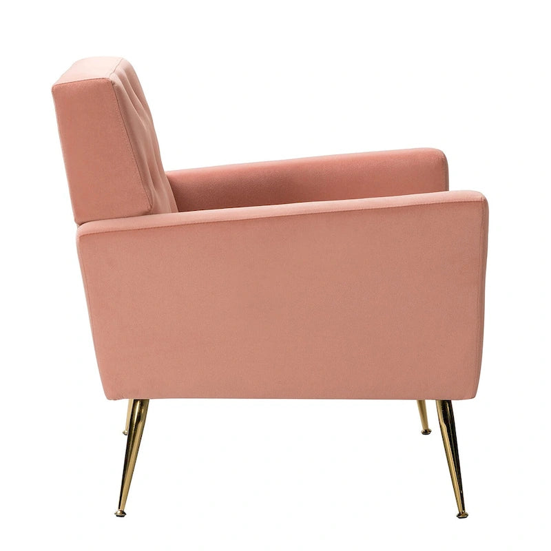 Fauteuil contemporain en velours capitonné avec pieds en métal doré par
