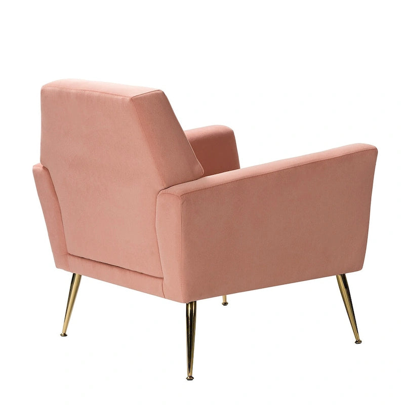 Fauteuil contemporain en velours capitonné avec pieds en métal doré par