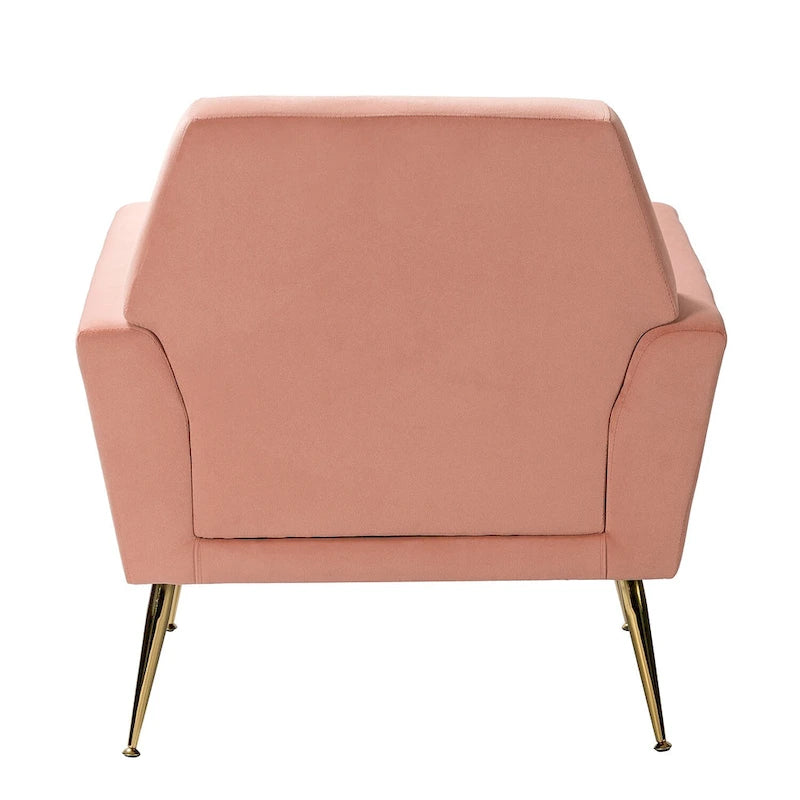 Fauteuil contemporain en velours capitonné avec pieds en métal doré par