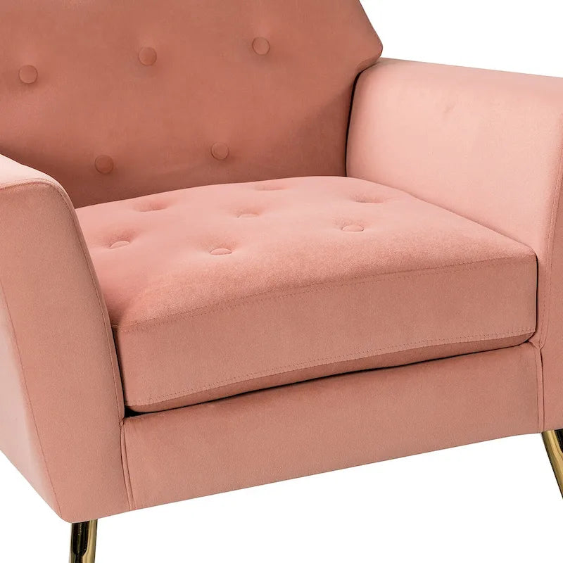Fauteuil contemporain en velours capitonné avec pieds en métal doré par