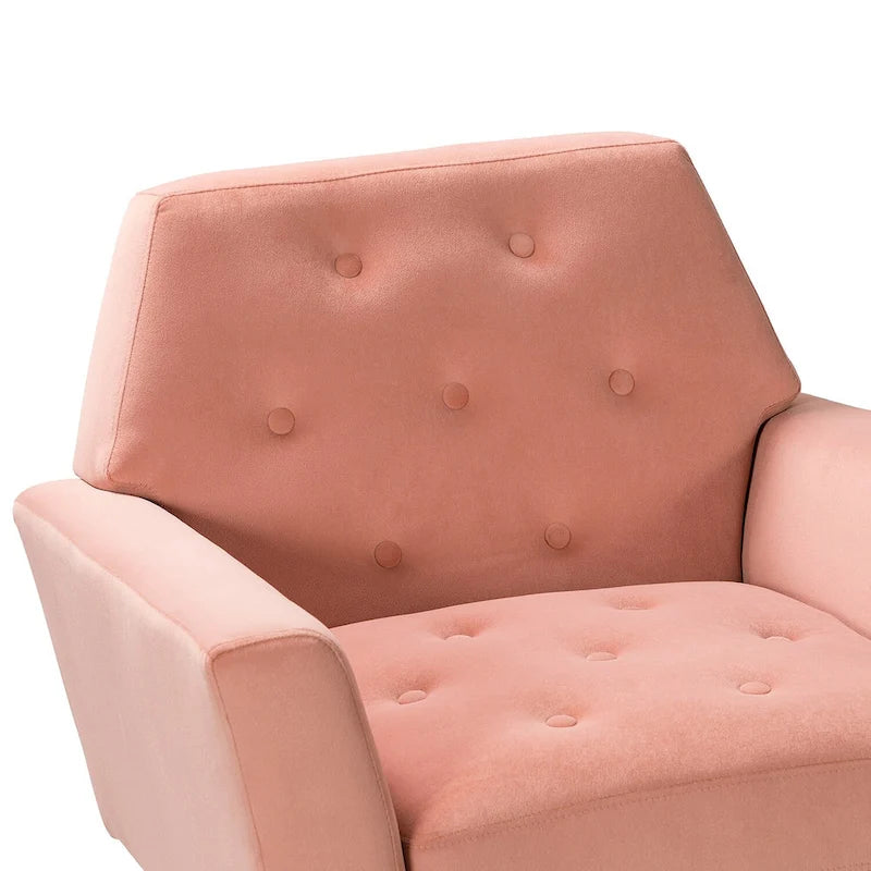 Fauteuil contemporain en velours capitonné avec pieds en métal doré par