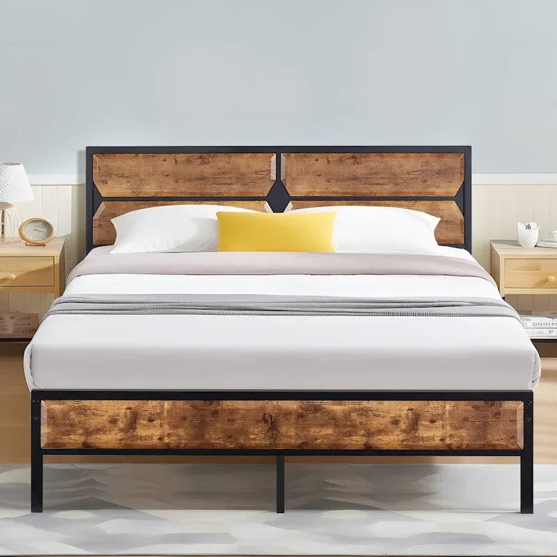 Cadre de lit plateforme double/double XL/grand lit avec tête de lit en bois, sommier tapissier non requis, assemblage facile