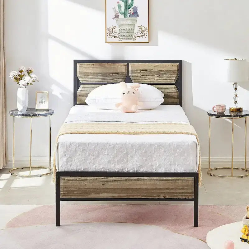 Cadre de lit plateforme double/double XL/grand lit avec tête de lit en bois, sommier tapissier non requis, assemblage facile