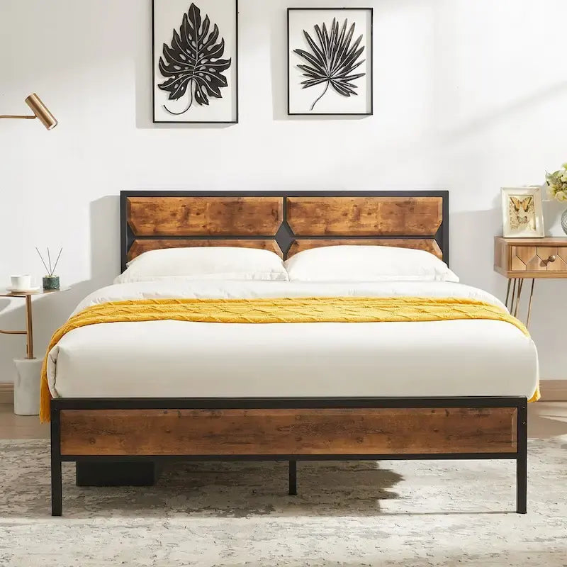 Cadre de lit plateforme double/double XL/grand lit avec tête de lit en bois, sommier tapissier non requis, assemblage facile