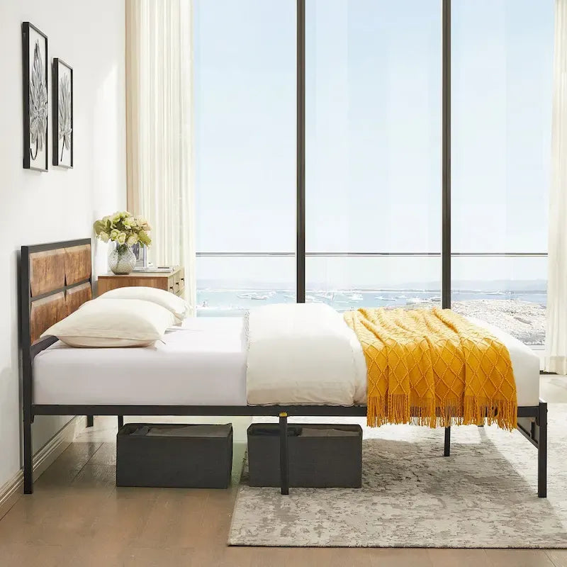 Cadre de lit plateforme double/double XL/grand lit avec tête de lit en bois, sommier tapissier non requis, assemblage facile