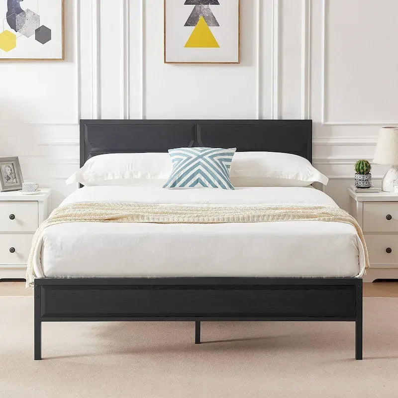 Cadre de lit plateforme double/double XL/grand lit avec tête de lit en bois, sommier tapissier non requis, assemblage facile